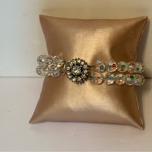 BERGERE BRACELET 2 STRAND CRYSTAL AURORA BOREALIS VINTAGE SIGNED 7.5” RHINESTONE - Picture 3 of 9